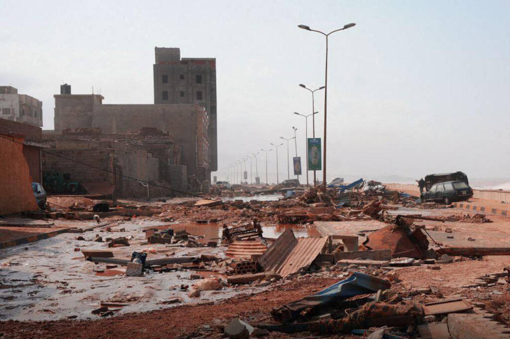 DERNA, LIBYA - SEPTEMBER 11: (----EDITORIAL USE ONLY – MANDATORY CREDIT - HANDOUT - NO MARKETING NO ADVERTISING CAMPAIGNS - DISTRIBUTED AS A SERVICE TO CLIENTS----) A view of devastation in disaster zones after the floods caused by the Storm Daniel ravaged the region, on September 11, 2023, in Derna, Libya. The death toll from floods in the eastern Libyan city of Derna has risen above 2,000, local media reported on Monday. Further thousands are believed to be missing. The head of Libya’s Tripoli-based unity government, Abdul Hamid Dbeibeh, on Monday declared three days of national mourning for the victims of deadly floods that ravaged the North African country. Handout / Anadolu Agency (Photo by Handout / ANADOLU AGENCY / Anadolu Agency via AFP)